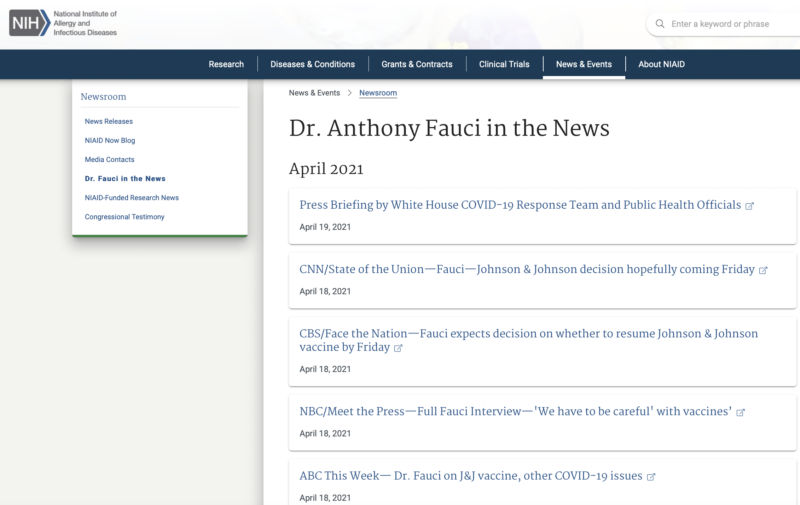 Fauci News Appearances