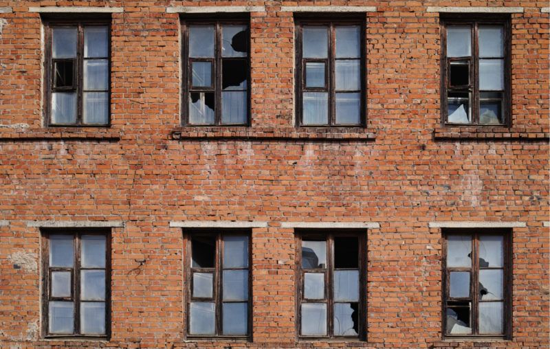 broken windows, brick building